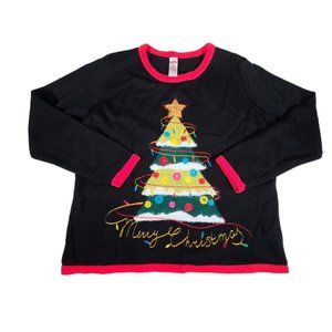 Holiday Time Ugly Christmas Sweater Womens XL Black Christmas Tree Light Up